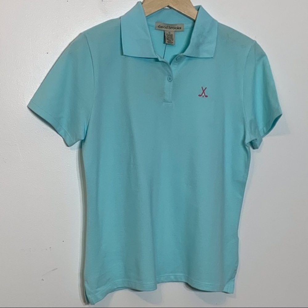 NWT David‎ Brooks Pink Embroidered Teal Golf Polo